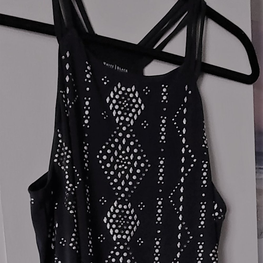 WHBM Navy Cocktail Silver/Gold Studded Dress